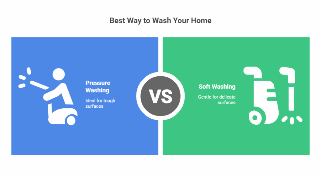 Pressure washing vs soft washing